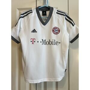 FC Bayern Munchen Jersey YOUTH Small White T-Mobile Soccer Adidas-Vintage